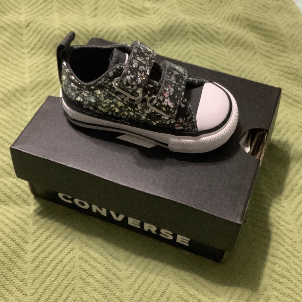 Converse Baby Black and White Floral Shoes